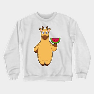 Giraffe at Eating with Watermelon Crewneck Sweatshirt